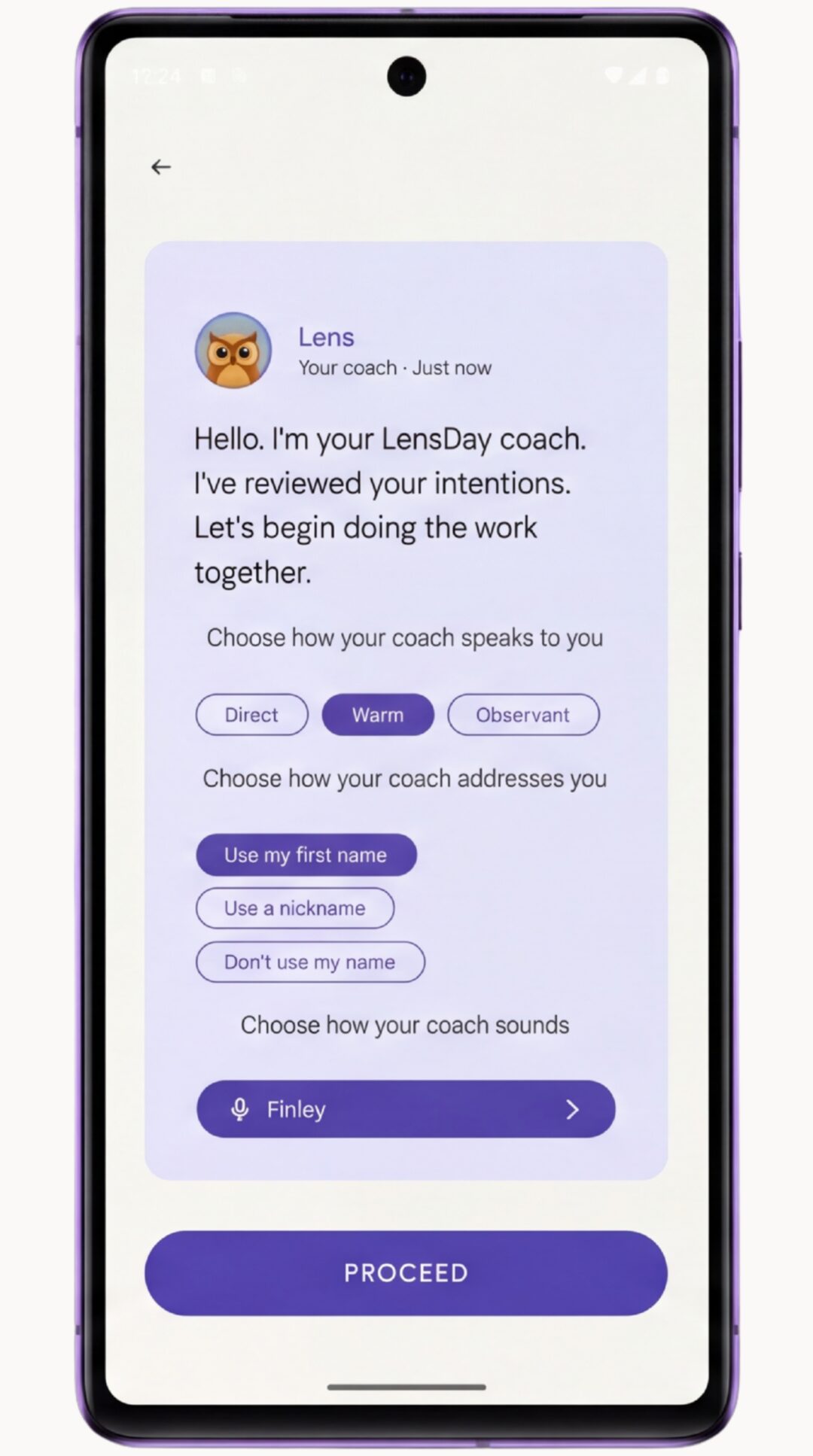 Ajustando como o seu coach fala, se dirige a você e soa