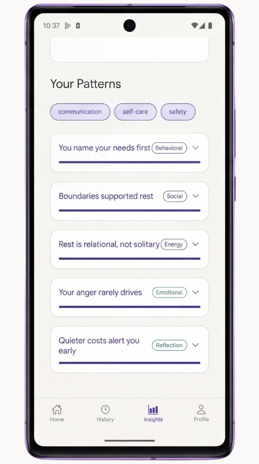Um cartão de "seus padrões", recolhido